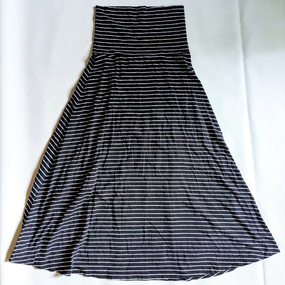 Garnet Hill Black/White Striped Maxi Skirt